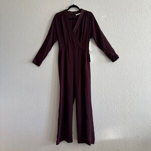 Eliza J Purple Long Sleeve Jumpsuit with V‎ Neck and Relaxed Fit READ